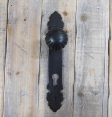 Half set of door hardware - for front door - PZ92 - antique iron with fixed button dark brown