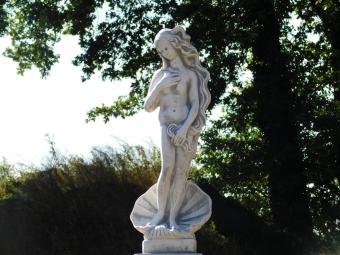 Gartenstatue Frau in Muschel auf Sockel - 130 cm - Klassisches Steinset