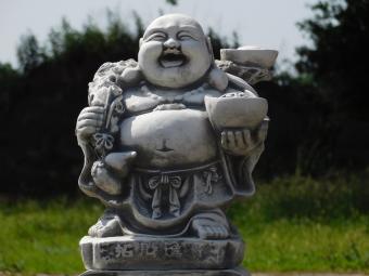 Einmalig: Lächelnder Buddha auf Sockel - 48 cm - Stein