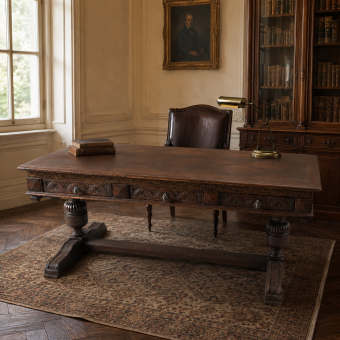 Unique antique wooden desk with wood carvings – classic look