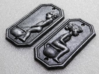 Toilettenschilder aus Gusseisen Mann & Frau – 2er-Set in Old Silver Look