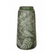 Een cameo glasvaas ''LUSH GREEN LEAVES''