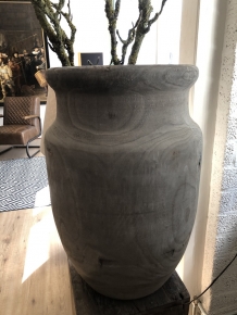 Beautiful large wooden vase-pot in the color gray.