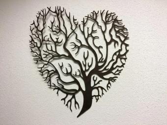 Lebensbaum-Herz-Wandornament – ​​62 x 60 cm – Braunes Metall – Wanddekoration