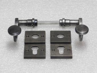Hamilton Handle Set + Square Handle and Lock Rosettes - Galvanised Cast Iron