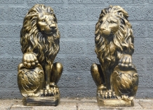 Satz mit 2 Löwen - schwarz/gold - Polystone