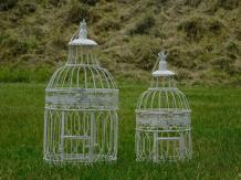 Set of 2 Bird Cages - Round - Vintage White