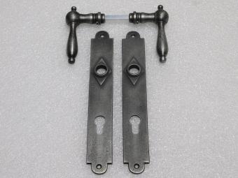 Door Hardware Set - Cambridge Handles + Prestige PC 92 Door Plates - Cast Iron, Galvanised