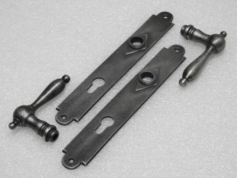 Door Hardware Set - Cambridge Handles + Prestige PC 92 Door Plates - Cast Iron, Galvanised
