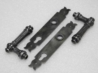 Door Fittings Set - Oxford Handles + Noble PC 92 Door Plates - Cast Iron, Galvanised