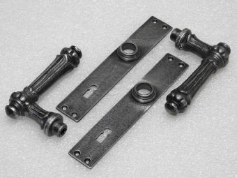 Door Fittings Set - Oxford Handles + Blanco BB 72 Door Plates - Cast Iron, Galvanised