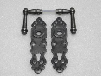 Door Fittings Set - Windsor Handles + Royale PC 92 Door Plates - Cast Iron, Galvanised