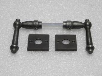 Door Hardware Set - York Door Handles + Handle Rosettes - Cast Iron, Galvanised