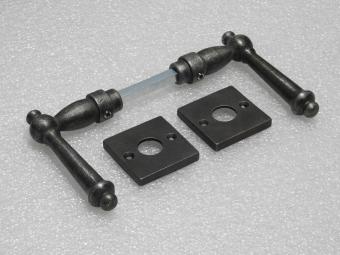 Door Hardware Set - York Door Handles + Handle Rosettes - Cast Iron, Galvanised