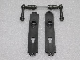 Door Fittings Set - York Handles + Prestige PC 92 Door Plates - Cast Iron, Galvanised