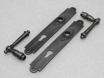 Door Fittings Set - York Handles + Prestige PC 92 Door Plates - Cast Iron, Galvanised