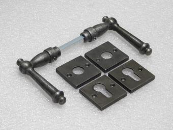 Set Klinken York + Klink- en- Slotrozetten Vierkant - Gietijzer Verzinkt