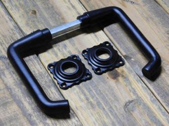 Set of Door Handles with Square Rosettes - Black - Aluminium