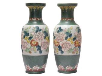 2er-Set großer Vintage Asiatischer Ziervasen mit Blumenmuster – ca. 60 cm – Keramik
