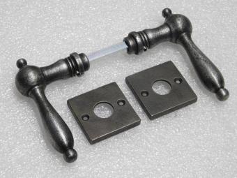 Cambridge Handle Set + Square Handle Rosettes - Galvanised Cast Iron