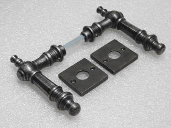Victoria Door Handle Set + Square Door Handle Rosettes - Galvanised Cast Iron