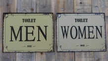 Satz Schilder für WC-Türen - Weißblech - Frau & Mann, LETSTE!!