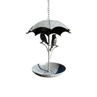 Sierlijke Vogelbadje met Vogels en Paraplu - Metaal