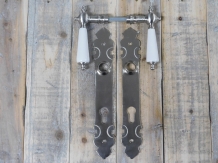 Set of door hardware PZ 92 - matt nickel - with porcelain handles in ivory
