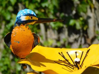 Gartenstab Gelbe Blume mit Eisvogel - Metall