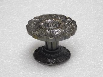 Solid Flower Door Knob with Rosette - Dark Patinated Brass