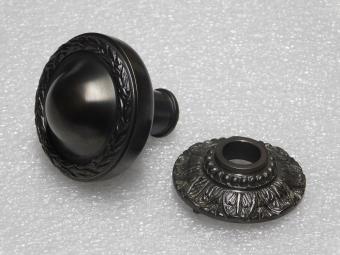 Solid Door Knob with Floral Rosette - Dark Patinated Brass