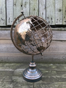Metalen wereldbol, goud/zwart look, fraai decoratief item, laatste!