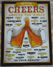 Wandbord Bier - ''Proost'' in vele talen - Metaal