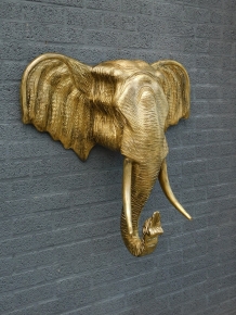 Wandornament Olifantenkop XXL - 105 cm - Goud/Zwart - Polystone