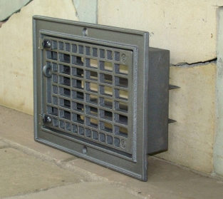 1 adjustable hot air grille fireplace, rectangular, cast iron.