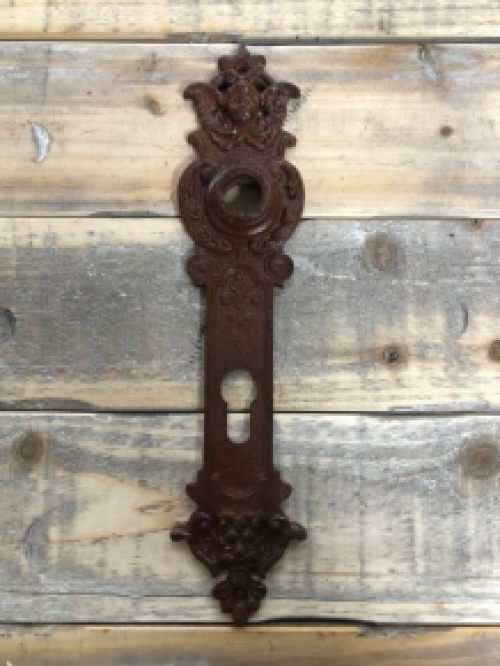 1 Long door plate iron brown with angel face, cylinder lock suitable - pz92 mm.