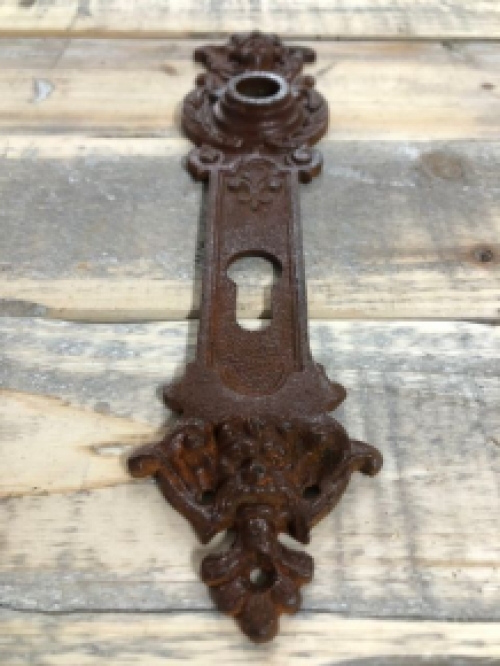 1 Long door plate iron brown with angel face, cylinder lock suitable - pz92 mm.