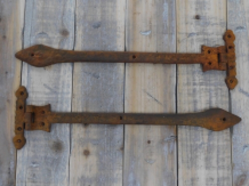 Hinge set with strap, rustic wrought iron, 2 antique hinges for e.g. chests, long forged pieces, beautiful!