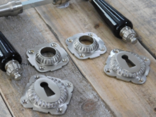 Set of retro door hardware - nickel - with black porcelain handles