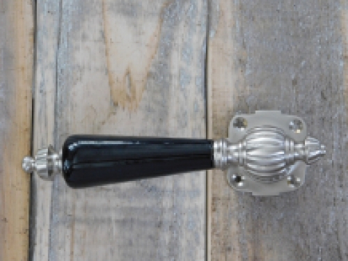 Set of retro door hardware - nickel - with black porcelain handles
