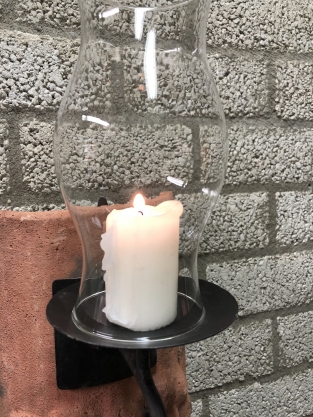 Dachziegel windlicht mit mythischem Bild, mit Kandelaber und Glaskolben