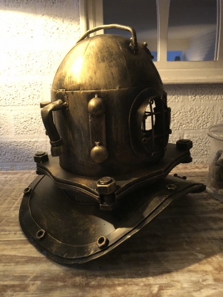 Nautistische brass-messing-look duikhelm XL, prachtig!!