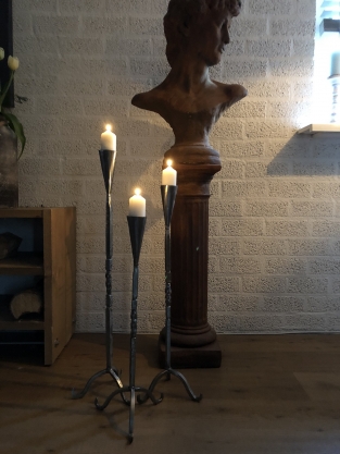 Set of 3 beautiful wrought iron candlesticks, 1 arm, beautiful ornate ironwork!