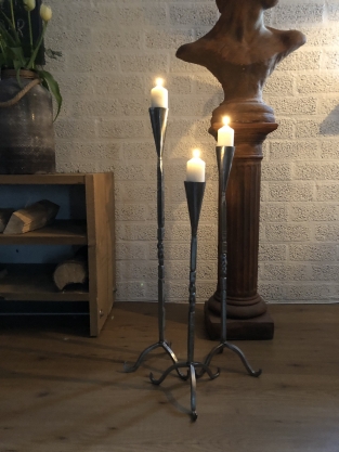 Set of 3 beautiful wrought iron candlesticks, 1 arm, beautiful ornate ironwork!