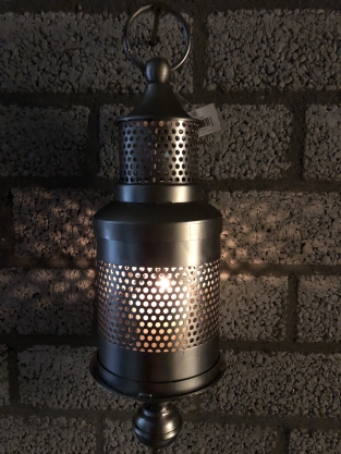 Hanging lantern metal gray, perforation part to pass the light on the wall!