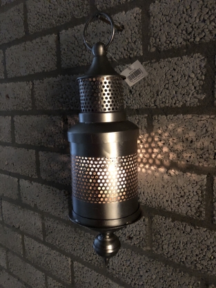 Hanging lantern metal gray, perforation part to pass the light on the wall!