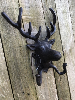 Deer head with antlers and 2 clothes hooks, Wardrobe coat rack for hunting enthusiasts!!