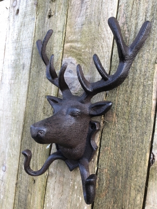 Deer head with antlers and 2 clothes hooks, Wardrobe coat rack for hunting enthusiasts!!