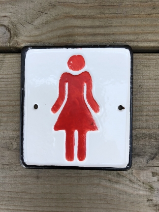 Set of signs for toilet door, cast iron painted, Man + Woman