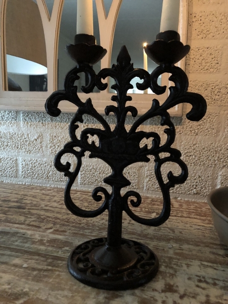 Kerzenleuchter - 2-Arm - Gusseisen - Braun-Rost